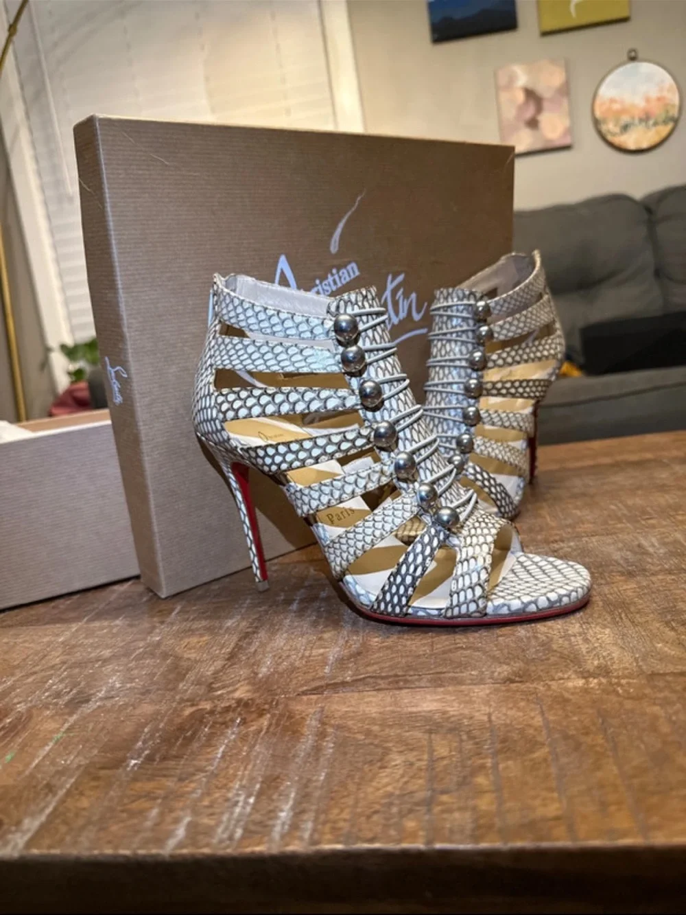 Christian Louboutin Denis 100 Cobra Strappy Cage Heels
